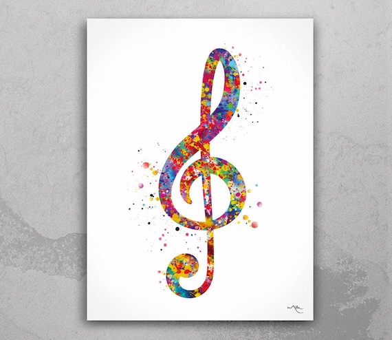 Watercolor Treble Clef Art Print, Music Room Decor-199