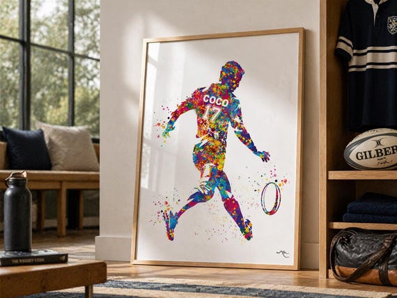 Personalized Rugby Player Watercolor Print, Custom Sports Gift-2692