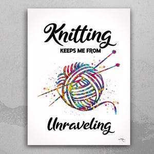 Knitting Quote Print | Watercolor Yarn Ball Art-2306