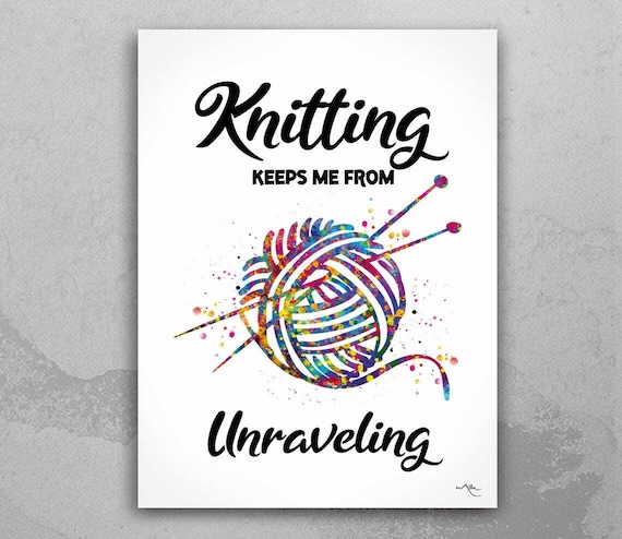 Knitting Quote Print | Watercolor Yarn Ball Art-2306