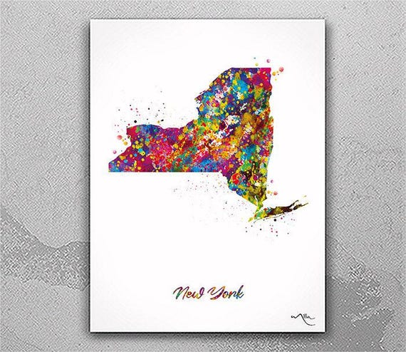 New York City Map Print, Colorful Watercolor Art-2646
