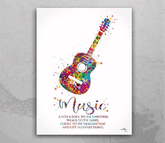 Acoustic Guitar Watercolor Print, Music Room Wall Art-1929