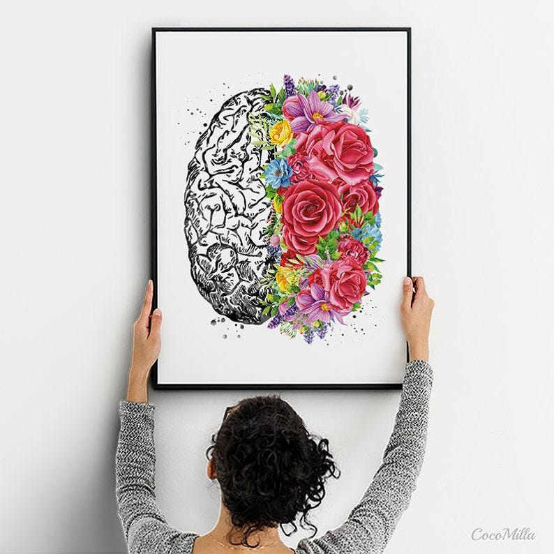 Brain Anatomy Flowers Watercolor Print Cerebrum Floral Medical Art ...