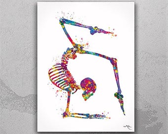 Yoga Skeleton Watercolor Print, Yoga Art, Yogi, Poster, Yoga Pose, Yoga Print, Yoga Studio, Sukhasana Pose, Yoga Wall Decor, Yoga Girl-2484