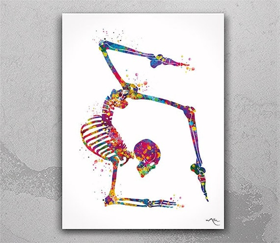 Yoga Skeleton Watercolor Print, Yoga Art, Yogi, Poster, Yoga Pose, Yoga Print, Yoga Studio, Sukhasana Pose, Yoga Wall Decor, Yoga Girl-2484