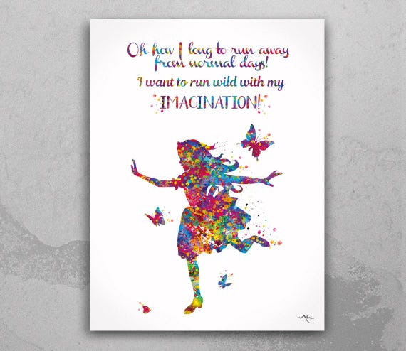 Alice Imagination Quote Watercolor Print inspirational Gift Nursery Wall Art Nursery Decor Girls Room Decor Teen Room Decor Wall Art-2209