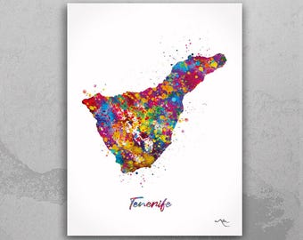 Tenerife Map Art Print: Watercolor Canary Islands Poster-1644