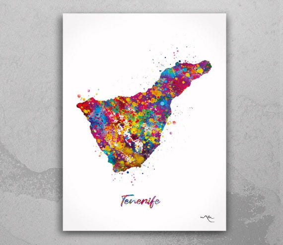 Tenerife Map Art Print: Watercolor Canary Islands Poster-1644