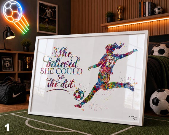 Personalized Soccer Girl Watercolor Print, Motivational Wall Art-2573