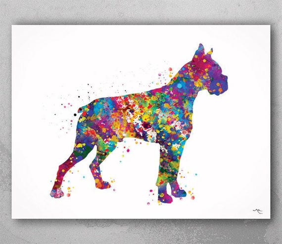 Watercolor Boxer Dog Print, Colorful Animal Wall Art-944