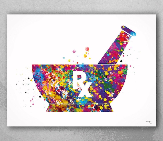 Pharmacist Pestle and Mortar Watercolor Print - Rx Pharmacy Art-1128