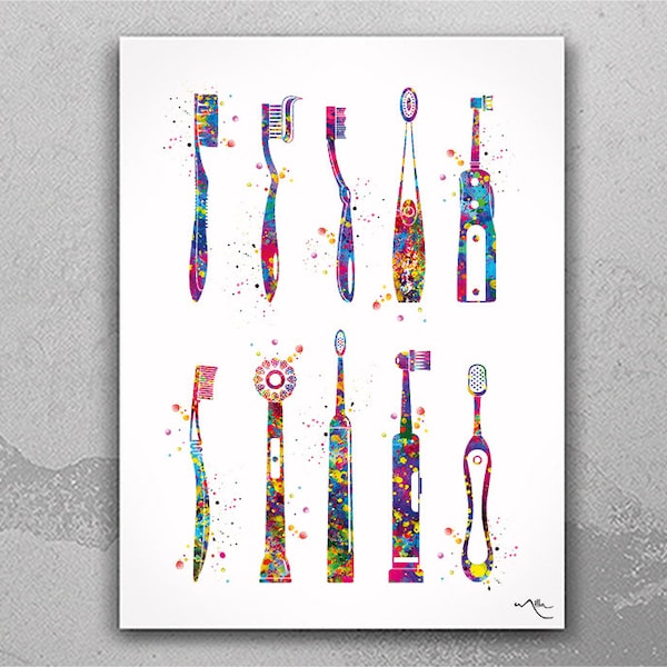 Toothbrush Art Watercolor Print Dental Care Tooth Medical Art Dental Clinic Decor Gift Dental Dentist Dentistry Office Dental Hygienist-2459