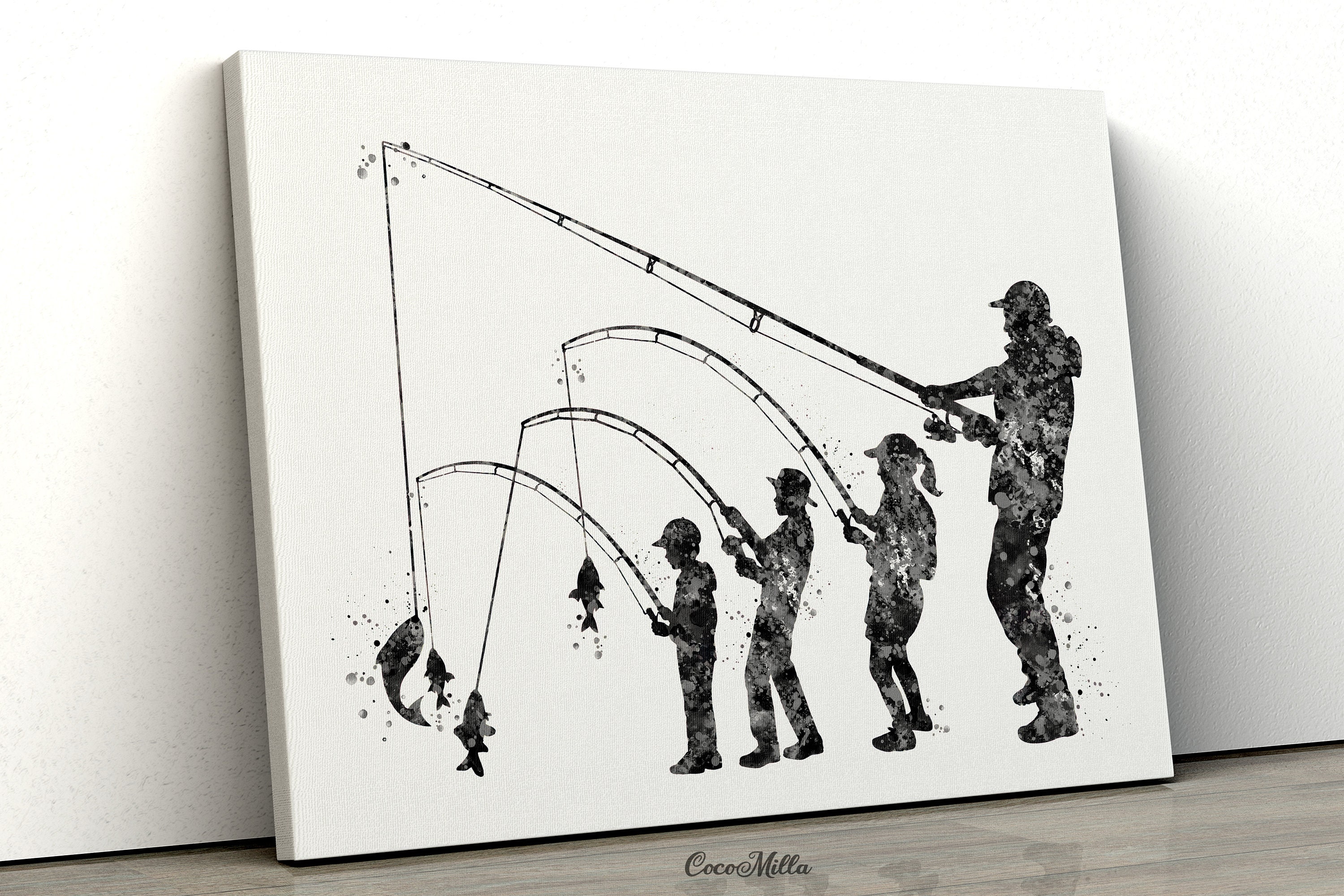 Buy Father \u0026 Kids Fishing Watercolor Art Print, Family Wall Decor-2382  Online in India - Etsy, image size:3000x2000