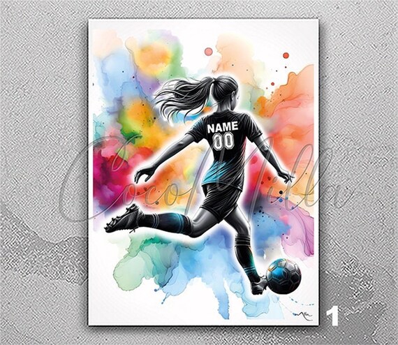 Personalized Soccer Girl Watercolor Print, Girls Room Decor-2838