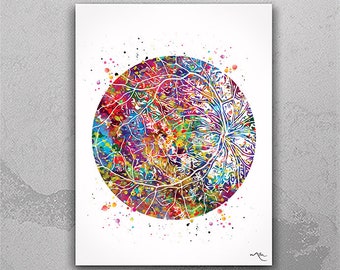 Retinal Vessels Watercolor Print Human Eye Optometrist Optician Poster Optic Medical Art Ophthalmology Blood Vessels Clinic Wall Art-328