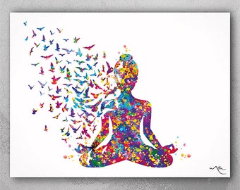 Yoga Art, Yogi, Yoga Poster, Yoga Pose, Yoga Print, Yoga Woman Watercolor, Yoga Studio, Sukhasana Pose, Yoga Wall Decor, Yoga Gift, Yoga-899