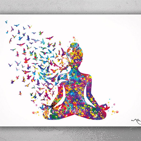 Yoga Art, Yogi, Yoga Poster, Yoga Pose, Yoga Print, Yoga Woman Watercolor, Yoga Studio, Sukhasana Pose, Yoga Wall Decor, Yoga Gift, Yoga-899