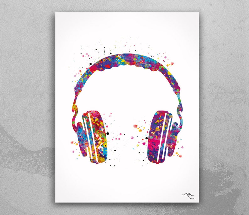 Headphone Watercolor Print Music Art Wall Art Earphones Poster Etsy