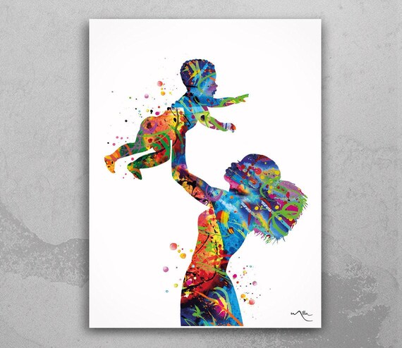 Mother and Baby Watercolor Art Print, Afro American Family-1982