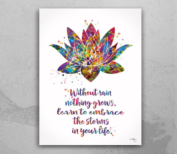 Lotus Watercolor Print: Inspirational Quote, Yoga Studio Art-1513