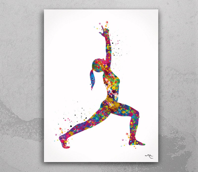 Discover Warrior I Yoga Art Watercolor Print Virabhadrasana Poster