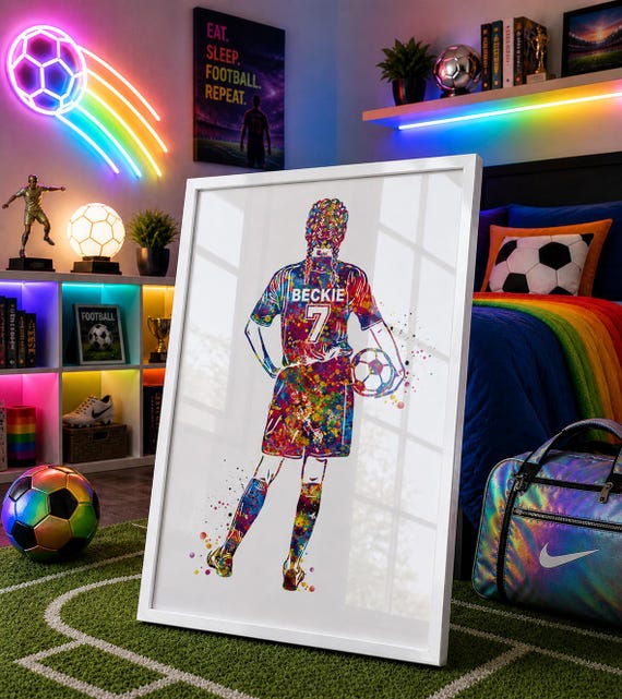 Personalized Soccer Player Watercolor Print, Female Football Gift-2393