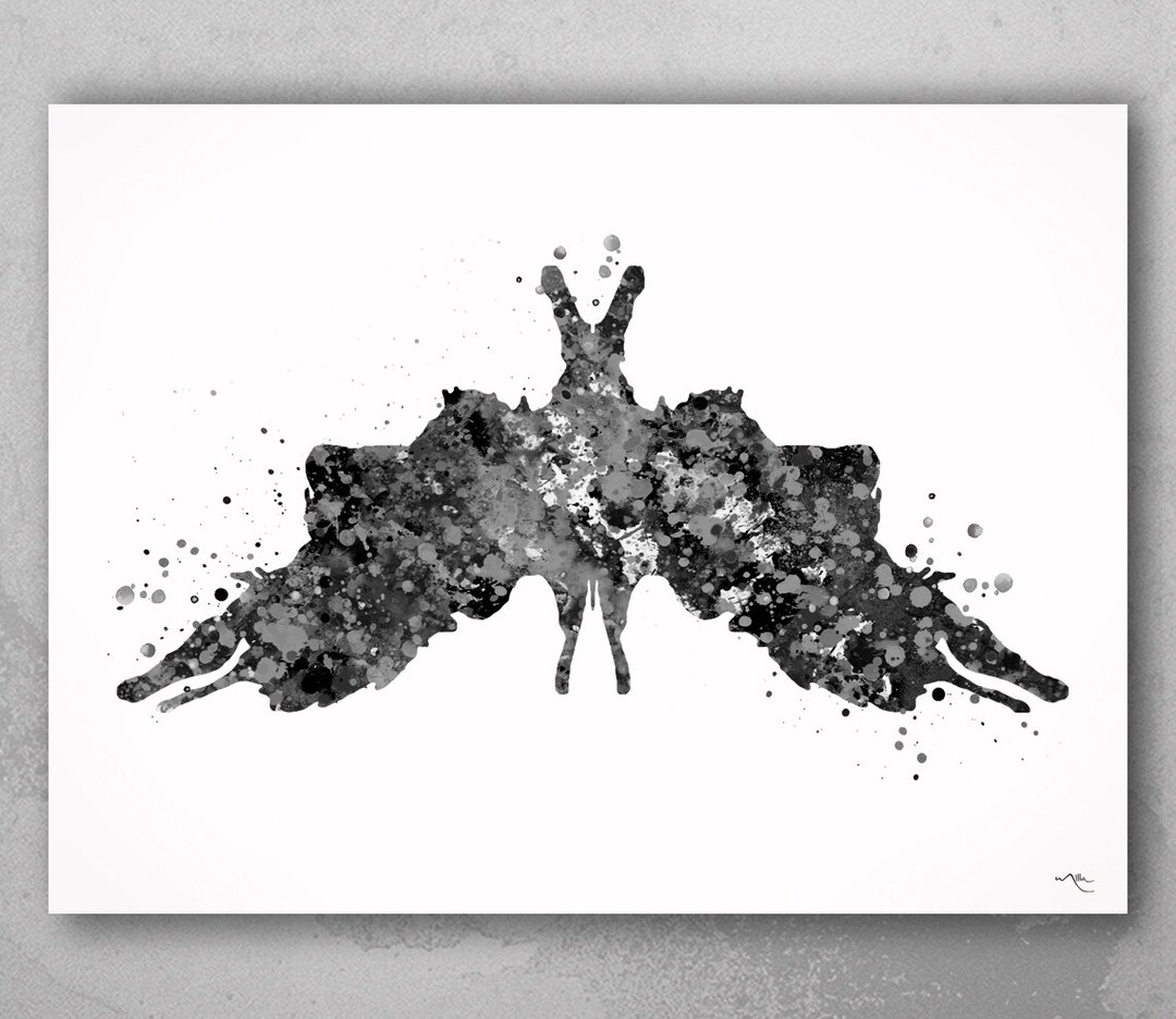 Rorschach Inkblot Test Card 5 BW Watercolor Print Psychology Psychiatry ...