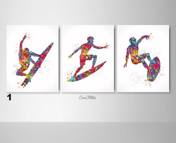 Surfer Art Print Set: Watercolor Surfing Sport Posters-2798