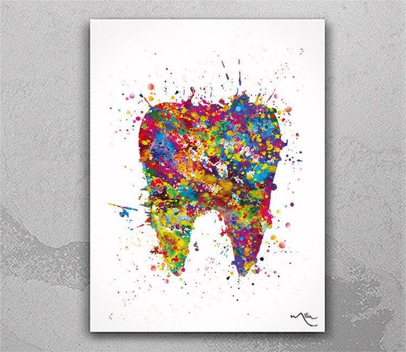 Tooth Art Watercolor Print, Dental Office Decor-2356