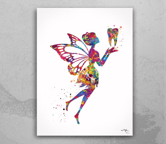 Tooth Fairy Watercolor Print Dental Art Dentist Poster Teeth Etsy