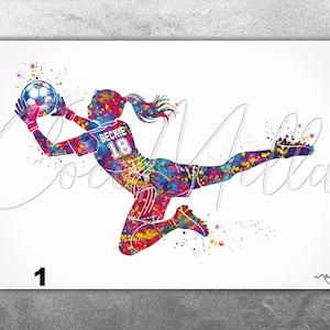 Personalized Female Goalkeeper Watercolor Print Soccer Goalie Girl Football Gift Soccer Player Woman Customized Soccer Gift Wall Art-2923