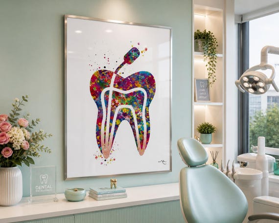 Root Canal Watercolor Print, Endodontic Dental Art-1672