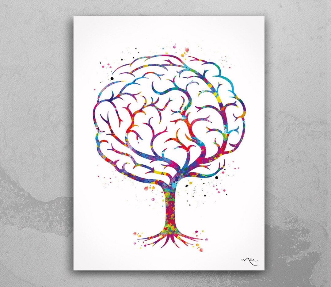 Brain Tree Anatomy Watercolor Print Medical Art Science Art Wall Decor