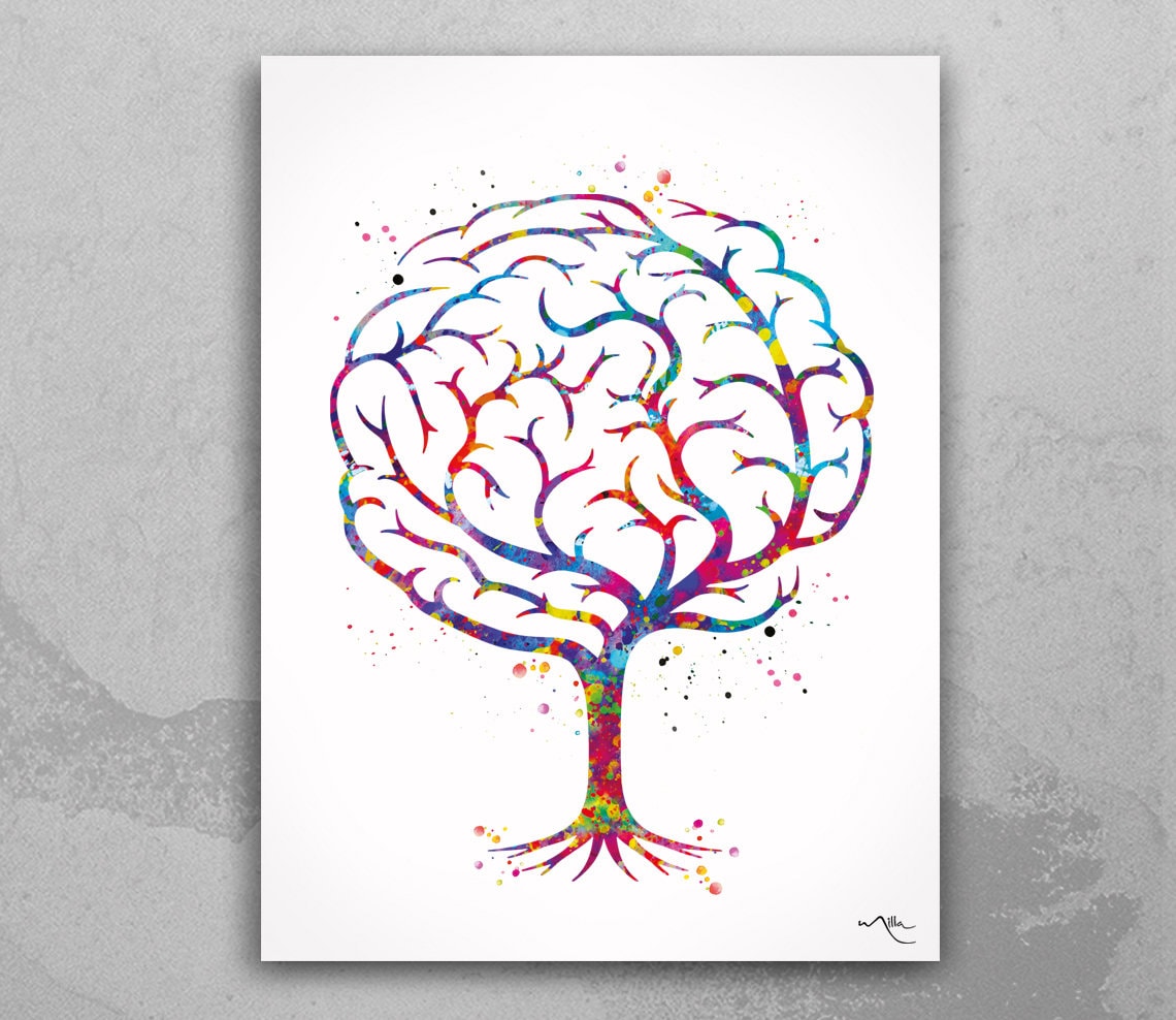 Brain Tree Anatomy Watercolor Print Medical Art Science Art Etsy