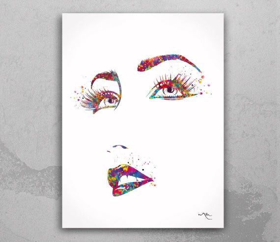 Woman Face Watercolor Print: Eyelash & Eye Beauty Salon Art-2047
