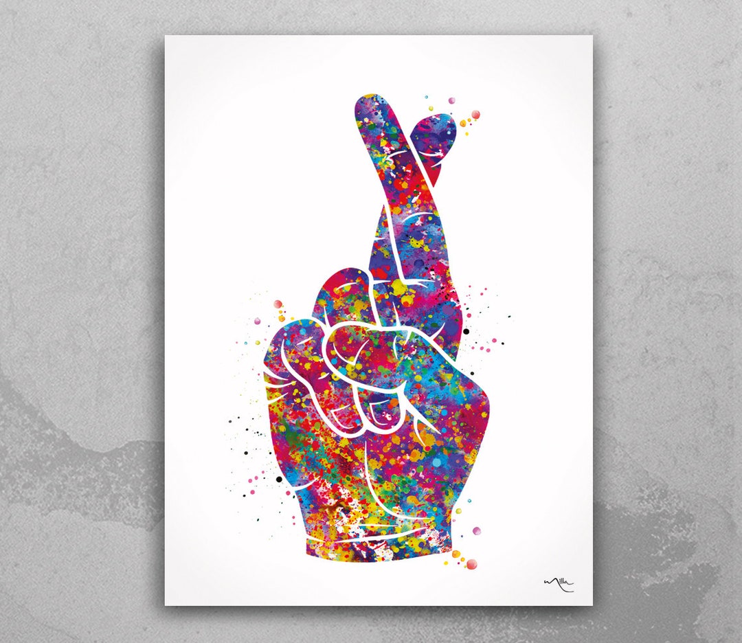 Fingers Crossed Watercolor Print: Good Luck Hand Sign Art-2287 - Etsy