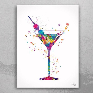 Watercolor Martini Glass Print: Colorful Cocktail Art-728