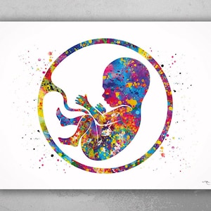 Baby in Womb Watercolor Print OBGYN Fetus Midwife Gynecology Obstetrician Family Love Baby Shower Gift Nursery Decor Housewarming Gift -2246