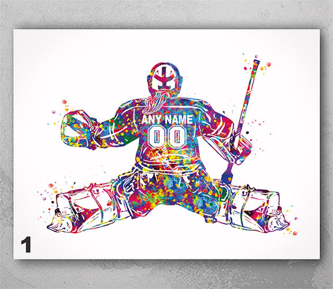 Ice Hockey Goalie Female Girl Woman Personalized Watercolor Print