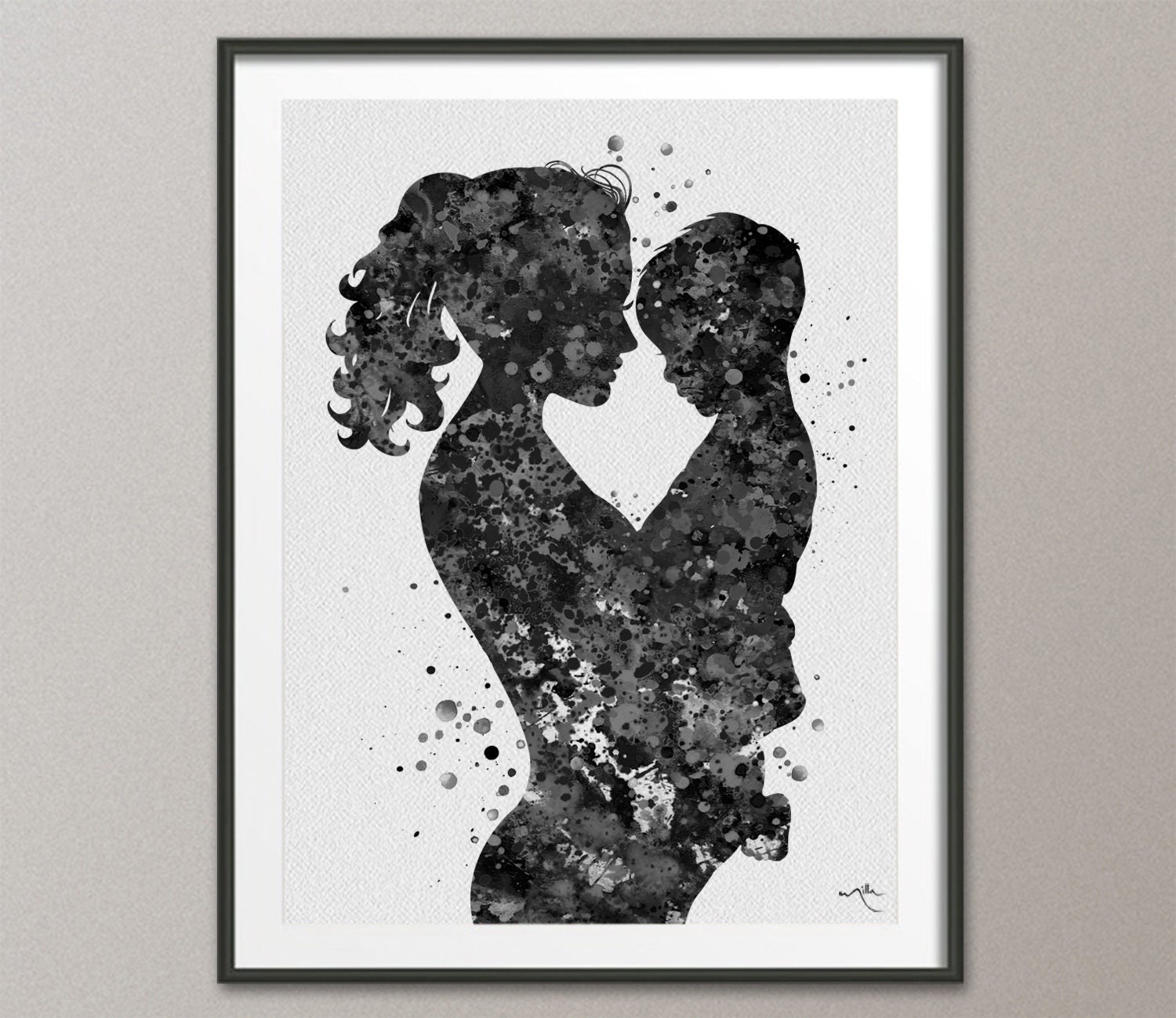 Mother and Son Watercolor Print Parent Gift Family Love Black Etsy