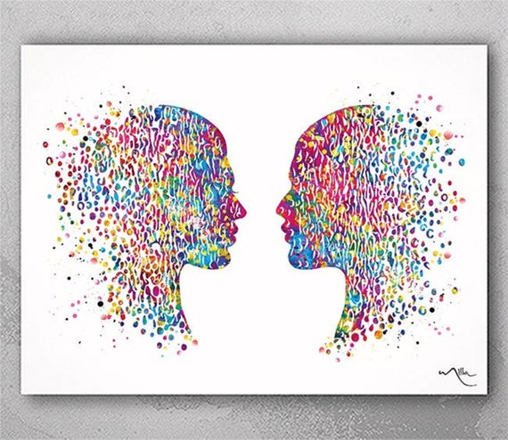 Face to Face Watercolor Print: Psychology Art Gift-11