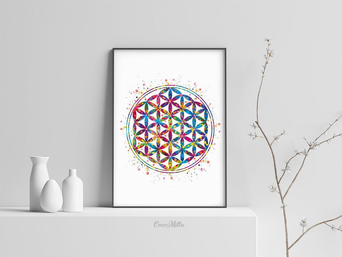 Flower of Life Watercolor Print, Sacred Geometry Wall Art-494 - Etsy