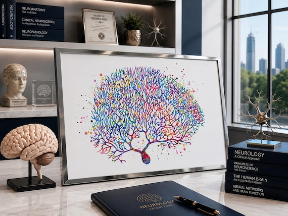 Purkinje Neuron Watercolor Print, Neurology Art, Medical Office Decor-169