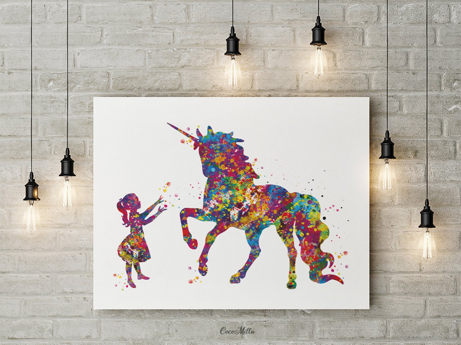 Little Girl and Unicorn Watercolor Print Wall Decor Nursery Etsy