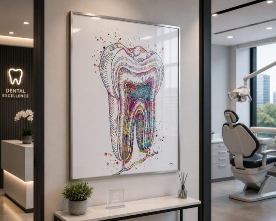 Tooth Cross Section Watercolor Print, Dental Anatomy Art-729
