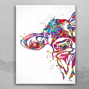 Dairy Cow Portrait Watercolor Print Farmhouse Decor Housewarming Gift Country Nosey Cow Lover Gift Peekaboo Cattle Art Farming Wall Art-1885