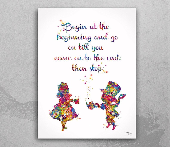 Alice in Wonderland Print | Mad Hatter Tea Party, Watercolor Art-487