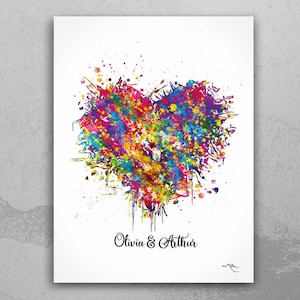 Heart Love Personalized Watercolor Print Housewarming Gift  Personalized Gift Customized Wedding Gift LGBT Gay Lesbian Gift Wall Art-2023