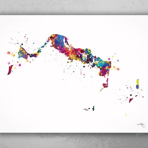 Turks and Caicos Map Watercolor Print Caribbean Islands Map Wall Art Wedding Gift Honeymoon Gift Map Wall Hanging Travel Gift Wall Decor-469