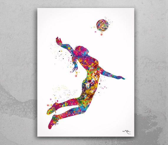 Volleyball Girl Watercolor Print, Ladies Sports Wall Art-1770